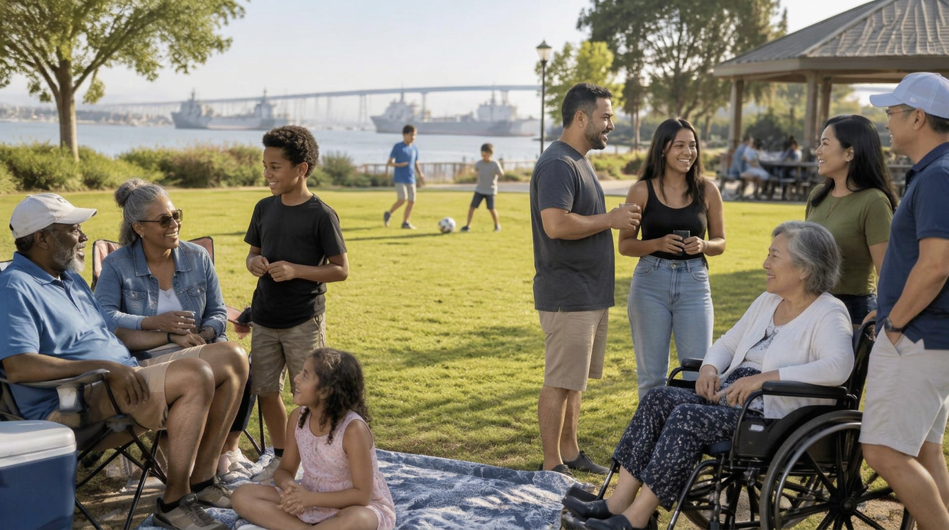 Different generations enjoying time together in a community park